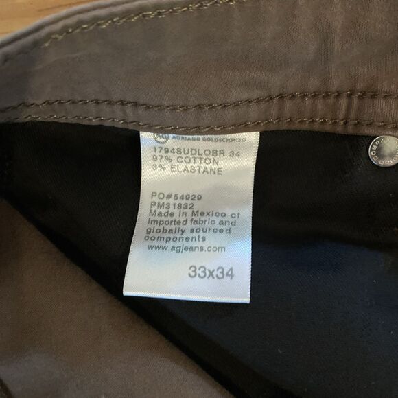 AG Adriano Goldschmied Everett Size 33x34 Slim Straight Brown Chino Pants Mens - Picture 12 of 13